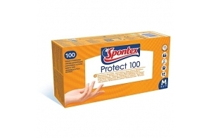 SPONTEX - Protect x100 - Gants Fins Jetables Hypoallergéniques en Vinyle -Recyclables avec TerraCycle - Sans latex - 1 boîte de 100 gants - Taille M