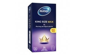 MANIX King Size Max: Boite de 24 préservatifs pour Homme / Préservatifs Fins et Lisses, Forme Droite, Lubrifiés et avec Réservoir / Largeur nominale 56mm / Maximum de Confort