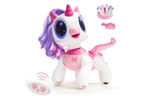 SGILE Licorne Jouet Fille Rc Robot Enfant 3 4 5 6 7 Ans, Intéractif, Détection des Gestes, Programmable, Musique Danse Marche avec LED Cadeau d'anniversaire, Rose