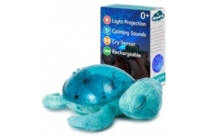 Cloud b Veilleuse projecteur océan avec 2 bruits blancs et 2 sons apaisants | Réglages réglables | Capteur de cri | Tortue tranquille – Aqua (rechargeable)