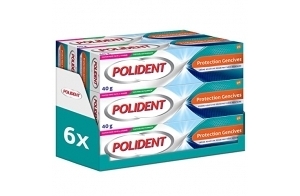 Polident Crème Fixative Protection Gencives, Pour Prothèses Dentaires Partielles ou Complètes, Sans Goût, lot de 6x40g