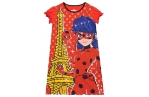 Miraculous Chemise De Nuit Chemise De Nuit À Pois pour Filles | Chemise De Nuit Fille Tikki | Robe De Nuit Rouge avec Manches À Volants Rouge - 5-6 Ans