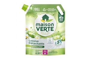 Maison Verte - Recharge Lessive Liquide - Parfum Fraîcheur d'Ete - Lessive Détachante - Peaux Sensibles - Efficace dès 20°C - 5 Enzymes Actives d'Origine Naturelle - Sans Conservateurs - 33 Lavages