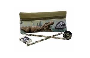 CYPBRANDS Jurassic World-Set de Papeterie avec Porte-Tout, étui, Taille-Crayon, Gomme à Effacer et Crayons, Fournitures Scolaires, Cadeau, Multicolore, Produit Officiel