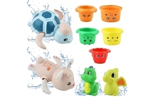 GizmoVine Jouet Bain Bébé, Jouets de Bain, 9 Pcs 3 en 1 Jeu d'eau Enfant 6 Mois 1 2 3 Ans, Jouets à remonter de Couleur inaltérable et faciles à Nettoyer