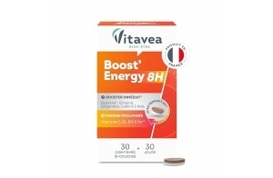 Vitavea - Booster Energie Immédiate et Prolongée Action 8H - Réduit la Fatigue - Guarana, Ginseng, Caféine, Vitamine C, Vitamines B12 et B2, Fer - 30 comprimés - 30 jours - Fabriqué en France