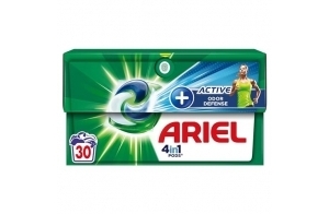 Ariel 4in1 PODS, Lessive Liquide Capsules 30 Lavages, Touche De Febreze, Active Odor Defense, Parfum De Propreté 2x Plus Long, Impeccable Même En Cycle Court Et À Froid, Fabriqué En France