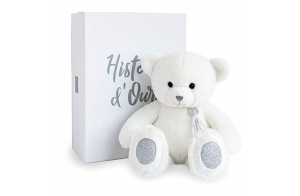 Histoire d'Ours - Peluche Ours - Blanc - 40 cm - Collection Charms - Peluche Ourson Mignonne et Douce - Avec Boite Cadeau pour Offrir dès la Naissance à Bébé - Garantie Doudou Perdu - HO2810