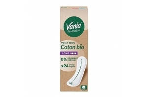 Vania | Protège-slips Protection Voile 100% Coton Bio Long (boîte de 24 pièces) – Protège-lingeries sans parfum et sans colorant – Protection hygiénique respirante pour une sensation naturelle