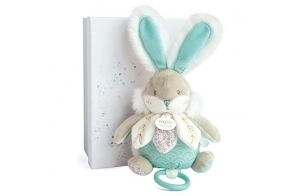 DOUDOU ET COMPAGNIE - Peluche Musicale Lapin de Sucre - Vert Amande - 17 cm - Idée Cadeau de Naissance pour Bébé - avec Boite Cadeau - Boite à Musique - Tout Doux pour les Câlins - DC3634