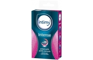 INTIMY - Préservatifs intense, x28 - Préservatifs Lubrifiés Avec Réservoir - Surface texturée - Latex de Qualité Supérieure