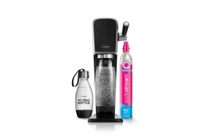 SodaStream ART Machine à Eau Pétillante et Soda | Pack 1 Bouteille 1L + 1 Bouteille 0,5L Compatibles Lave-Vaisselle + 1 Recharge de Gaz 60L à Clipser | Noire [Amazon Exclusive]