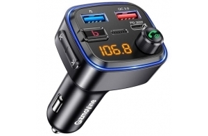Gizmovine Emetteur Bluetooth Voiture, Transmetteur FM pour La Musique, Téléphone Kit Main Libre, Allume Cigare avec Prise USB C Qc PD 30W, Adaptateur Radio pour Autoradio, Lecteur MP3 Audio