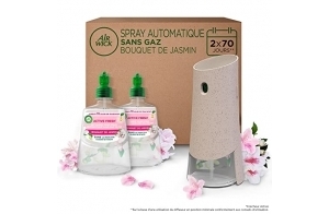 Air Wick Désodorisant Maison Spray Automatique Sans Gaz Active Fresh - 1 Diffuseur + 2 Recharges Parfum Bouquet de Jasmin