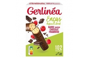 Gerlinéa - Barres Protéinées - Chocolat Noir Framboise - Encas Équilibré - Goûter et Petit-Déjeuner - Réduites en Sucre - Sans Huile de Palme - 1 Boîte de 12 Barres - 372 g