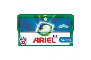 Ariel 3in1 PODS, Lessive Liquide En Capsules 33 Lavages, Alpine, Élimine Les Taches Incrustées, Même Après 7 Jours, Impeccable Même En Cycle Court Et À Froid, Fabriqué En France