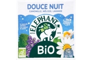 Elephant, Infusion Bio Douce Nuit, Goût Camomille, Mélisse et Lavande, Bien Etre et Relaxation, Ingrédients d'Origine 100% Naturelle, 20 Sachets Pyramid