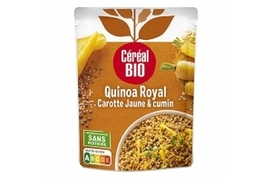 Céréal Bio Quinoa Royal Végétarien – Carottes Jaunes, Cumin, Quinoa Bio – Plat Cuisiné Individuel, Micro-Ondable, Saveurs Douces et Épicées, Prêt à Réchauffer – 220g