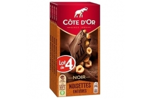 CÔTE D'OR - 4 Tablettes Côte d'Or Bloc Chocolat Noir et Noisettes Entières 180g - Chocolat Noir et Noisettes Entières - Lot de Tablettes de Chocolat - Lot de 4x180g