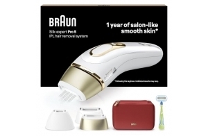 Braun Silk·expert Pro 5 Épilateur À Lumière Pulsée, Épilation Semi-Définitive, Alternative Au Laser Pour 1 An De Peau Douce, Avec Pochette, Rasoir Venus, 3 Têtes, Cadeau Pour Femme, Or/Blanc, PL5262