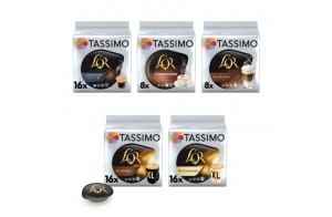 Tassimo, Assortiment de 64 Dosettes Café L'OR, Compatibles avec les machines, XL Classique/Intense, Espresso Fortissimo, Cappuccino, Latte Macchiato, Lot de 5 packs