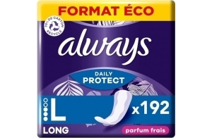 Always Daily Protect, Long, 192 Protège-Slips pour Femme, Avec un Parfum frais, Confortable avec cœur Absorbant, Format Eco