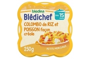 Blédina - Blédichef - Repas Bébé 15 Mois - Plat Bébé Colombo de Riz Poisson façon Créole - Petits Morceaux - 100% Ingrédients d'Origine Naturelle - Dès 15 Mois - 1 Assiette de 250g