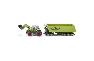 siku 1949, Tracteur Claas Axion avec chargeur frontal, Chariot et camion benne, 1:50, Métal/plastique, Vert, Pelle mobile et bras pivotant pour chargeur frontal, Benne basculante