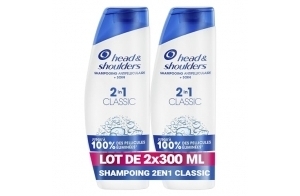 Head & Shoulders Classic 2 en 1 Shampoing Antipelliculaire 2x300ml; Jusqu'à 100% des Pellicules Éliminées, Cliniquement Prouvé; Tous Types de Cheveux; Usage Quotidien; Rafraîchissant