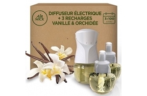 Air Wick Désodorisant Maison Kit Diffuseur Electrique + 3 Recharges Parfum Vanille & Orchidée X 19 Ml