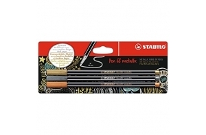 STABILO Pen 68 metallic - Feutre métallisé – Lot x 3 feutres métallisés pointe moyenne – Or / argent / cuivre