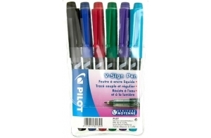 Pilot - 6 V-Sign Pen - Feutre d'écriture à Encre Liquide pour un Tracé Fluide - Séchage instantané - Noir/Bleu/Rouge/Vert/Violet/Turquoise - Pointe Moyenne
