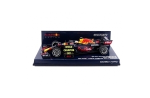 MINICHAMPS Bull Racing Honda RB16B-Max Verstappen-Winner Abu Dhabi GP W/Pitboard-WC 2021 Voiture Miniature de Collection, 410212333, Blue/Red/Yellow