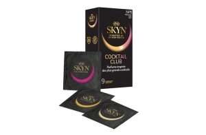 SKYN Cocktail Club:Lot de 9 Préservatifs Aromatisés Skynfeel/3 Saveurs:Pina Colada,Cherry Sunrise,Passion Daiquiri/sans latex,pour Homme,de Taille Régulière,Solides,Lisses et Fins,Forme Droite