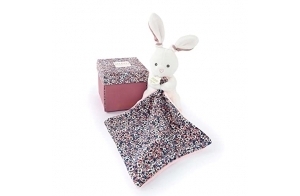 Doudou et Compagnie - BOH'AIME - Pantin Lapin avec Doudou - Boîte en Forme de Fleur - Rose - Idée Cadeau de Naissance Fille et Garçon - Garantie Doudou Perdu - DC4020