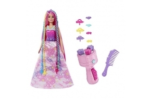 Barbie Coffret Royal Tresses Magiques Avec Poupée Mannequin Inclue, Appareil à tresses, Extensions De Cheveux Arc-En-Ciel Et Accessoires Inclus, Jouet pour Enfant de 3 ans et Plus, HNJ06