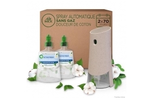 Air Wick Désodorisant Maison Spray Automatique Sans Gaz Active Fresh - 1 Diffuseur + 2 Recharges Parfum Douceur de Coton