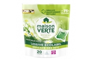 Maison Verte - Lessive Capsule - Parfum Fraîcheur d'Ete - Lessive Détachante - Spécial Peaux Sensibles - Efficace dès 20°C - 5 Enzymes Actives d'Origine Naturelle - Sans Conservateurs - 20 Lavages