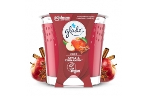 Glade Bougie Vegan Parfum Infusé Huiles Essentielles Cosy Apple & Cinnamon - 30 Heures de Parfum - 1 Bougie