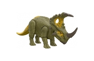 Jurassic World Figurine Dinosaure articulée Sinoceratops, Attaque Rugissante, sons et mouvements, avec code ADN scannable, Jouet Enfant, Dès 4 ans, HDX43