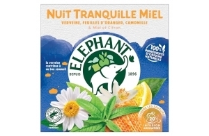 Elephant, Infusion Nuit Tranquille Miel, Goût Verveine, Feuille d'Oranger et Camomille, Ingrédients d'Origine 100% Naturelle, 20 Sachets Pyramid