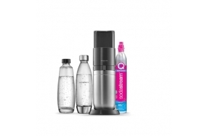 Sodastream Duo Machine à Eau Pétillante et Soda pour Carafe en Verre | Pack 1 Carafe en Verre 1L + 1 Bouteille 1L Finition Acier Inoxydable Lave-Vaisselle + 1 Recharge de Gaz 60L à Clipser | Noire