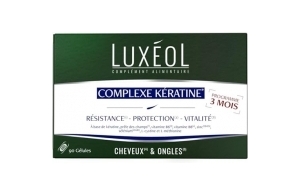 Luxéol - Complexe Kératine - Complément alimentaire - Résistance et Protection(1)- Cheveux et ongles(2) - 90 gélules - 41g