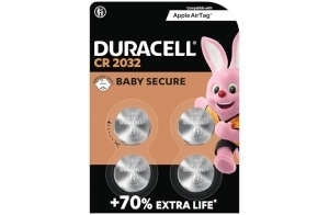 DURACELL CR2032 Piles Boutons au lithium 3V (lot de 4) - Jusqu’à +70 % de longévité - Technologie Sécurité Enfant - Recommandées pour l’AirTag d’Apple - Emballage Sécurité Enfant