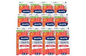 Mapa Spontex - L'Essentiel - 24 Gants de Ménage en Latex intérieur Fibres de Coton - Sensibilité et Flexibilité - Revêtement antidérapant - 12 pack de 2 paires - Taille M