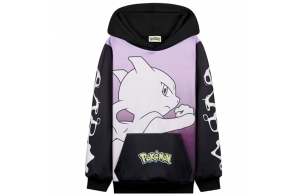 Pokémon Sweats à Capuche Garçon, Sweat Shirt avec Manches à Poignets - Cadeau Enfant (Noir/Rose Mewtwo, 7-8 Ans)