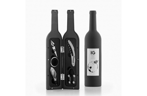 InnovaGoods - Boîte à Bouteille de Vin 5 Pièces, Design Élégant et Original, Set d'Accessoires pour Vin, Fermeture Magnétique, Noir, 7x7x33 cm, Acier Inoxydable