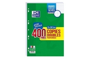 OXFORD Lot de 400 Pages Copies Doubles Grands Carreaux Seyes Format A4 (21x29,7cm) Perforees