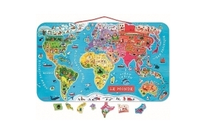 Janod - Puzzle Carte du Monde Magnétique en Bois - 92 Pièces Aimantées - 70 x 43 cm - Version Française - Jeu éducatif dès 7 ans, J05500 Argent Métallique