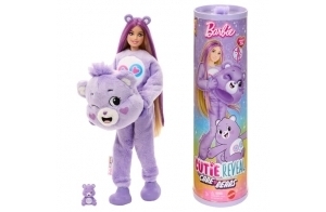 Barbie Poupée Barbie Cutie Reveal Bisounours, avec costume en peluche Tougentille mauve et 10 surprises, y compris changement de couleur et mini ours., JCN94